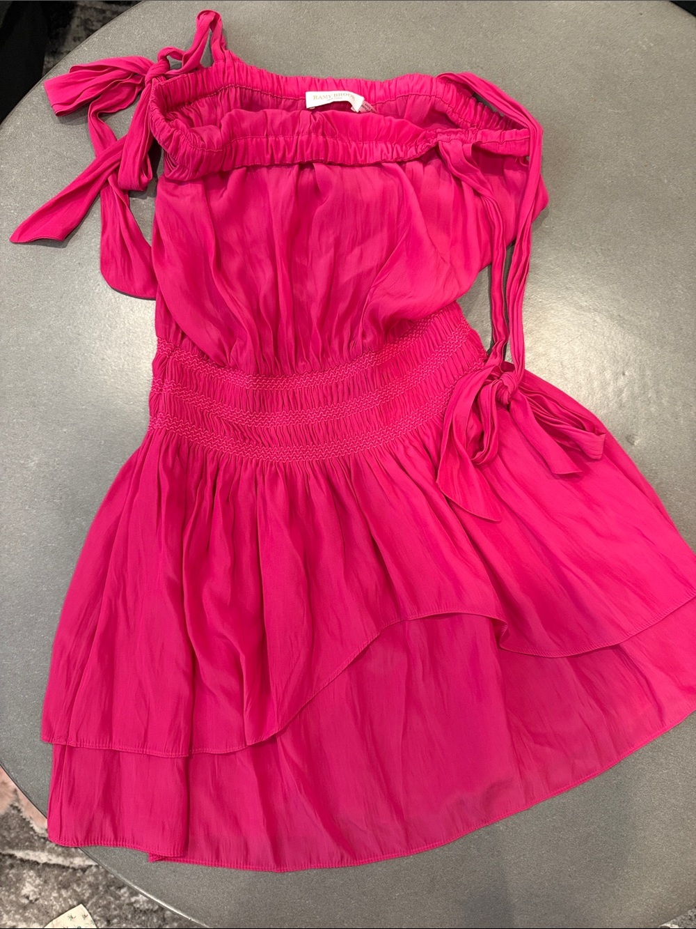 Ramy Brook Hot Pink Tiered Mini Dress with Smocked Waist
